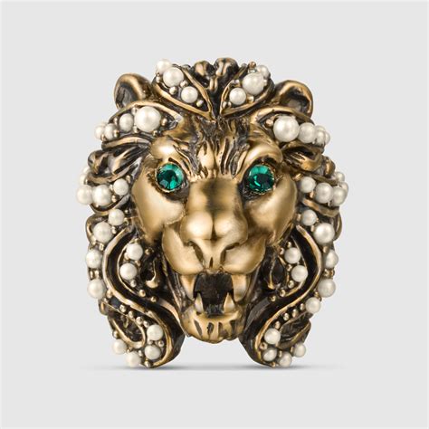 gucci lion head crystal ring|Gucci heart and cross ring.